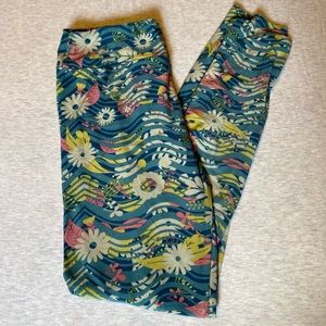 Women’s Lularoe Floral Leggings Blue Green